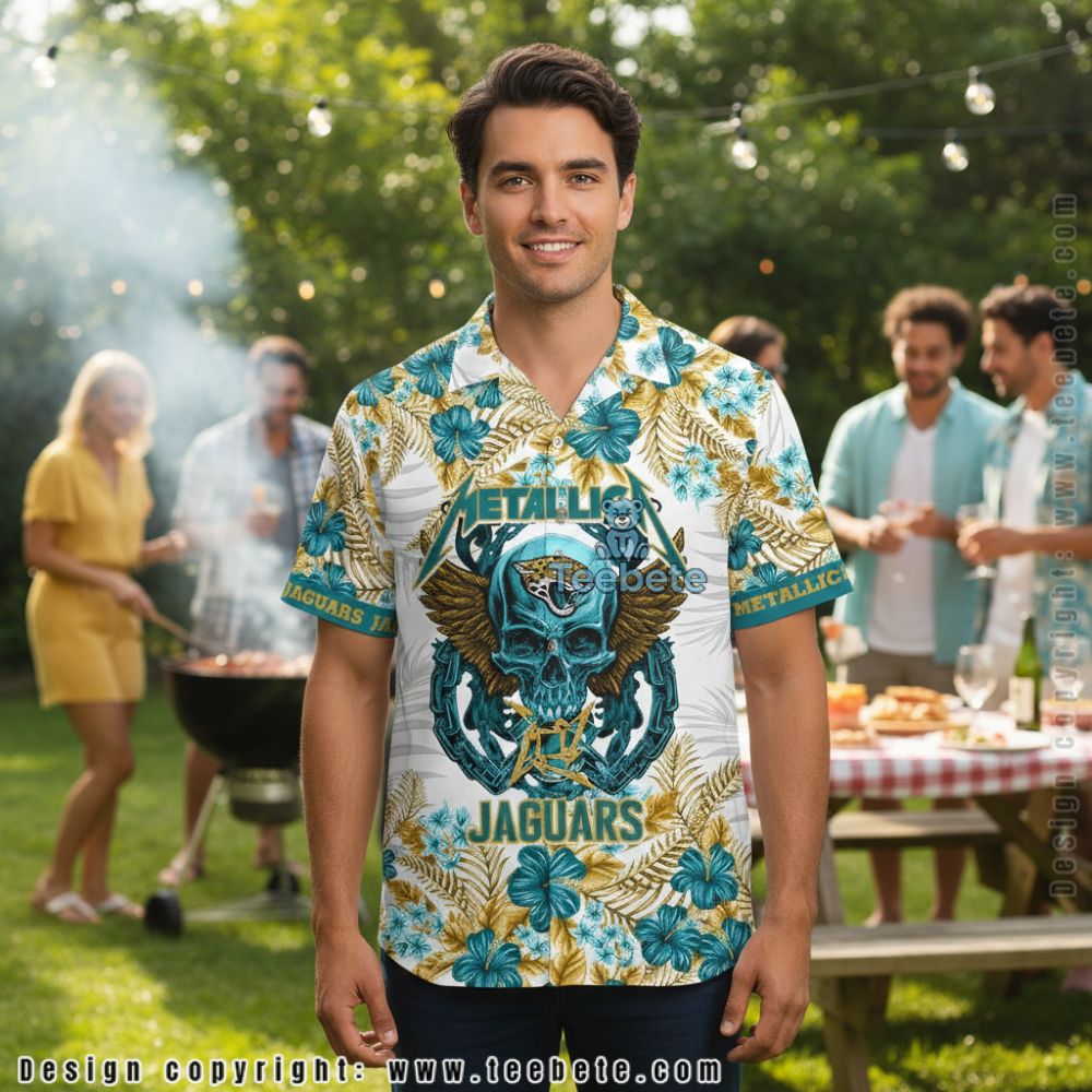 Jacksonville Jaguars Metallica Skull Tropical Pattern Beach Shirt