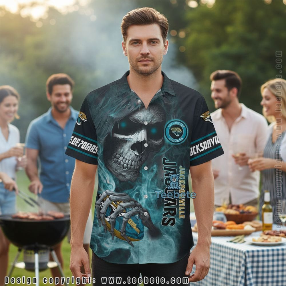 Jacksonville Jaguars Teal Skull All Over Print Summer Beach Shirt