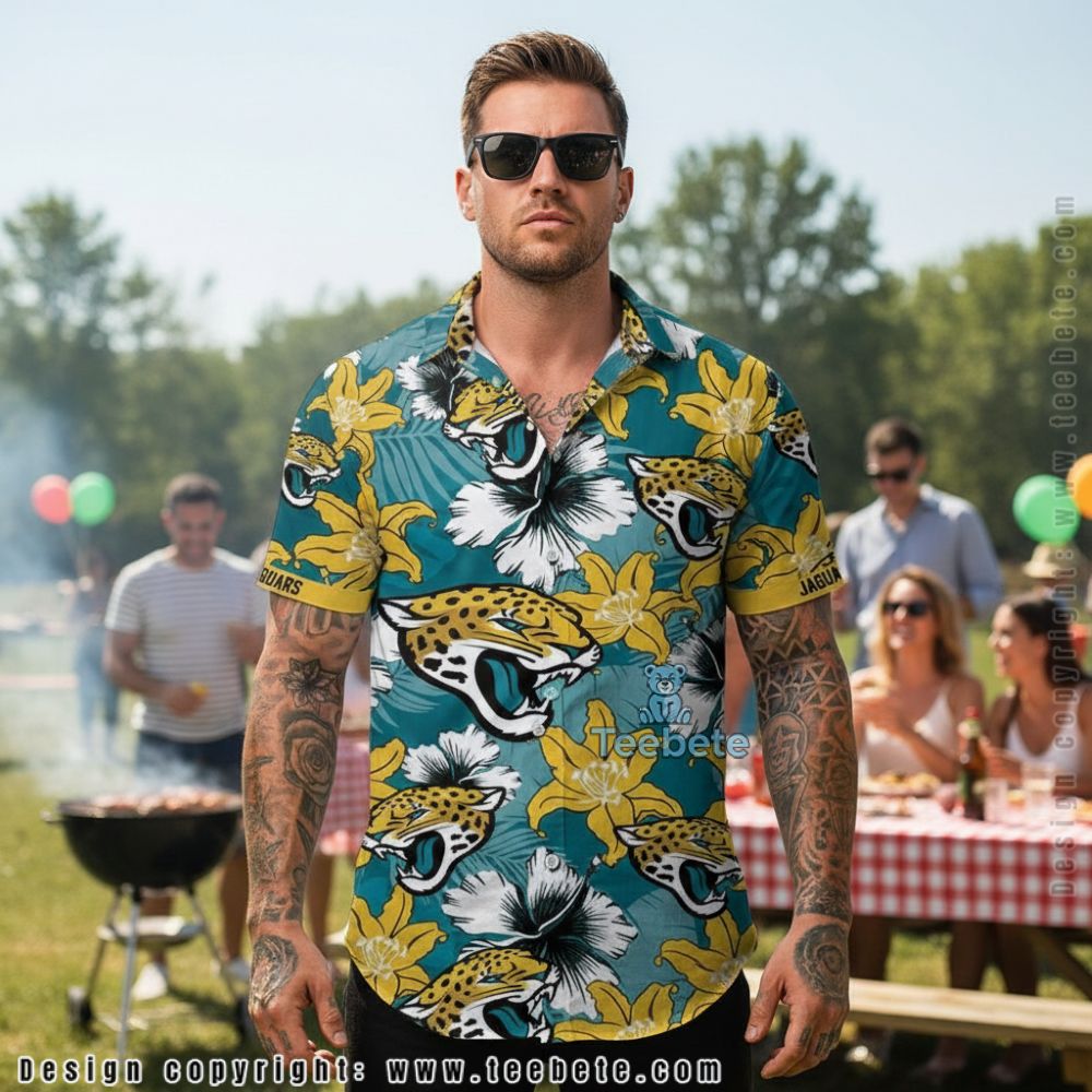 Jacksonville Jaguars Tropical Teal Hibiscus Floral Hawaiian Shirt