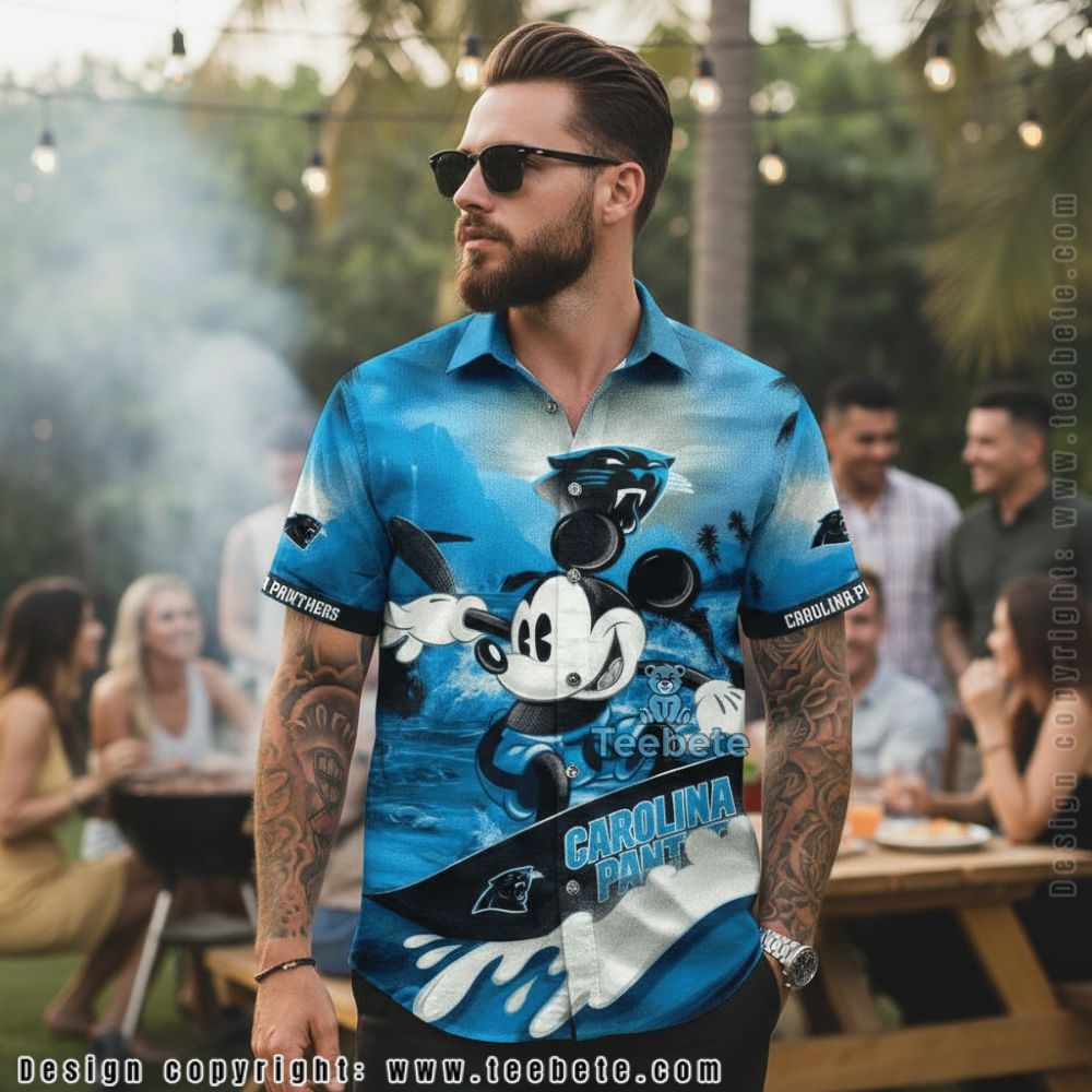 Mickey Mouse Surfing Carolina Panthers Tropical Hawaiian Shirt