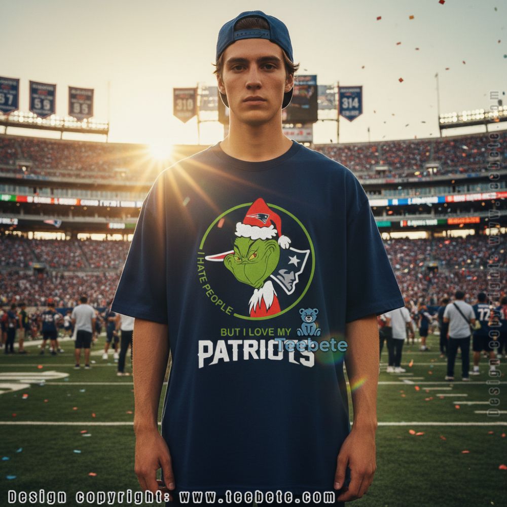 New England Patriots Grinch Santa Hat Christmas Graphic Shirt