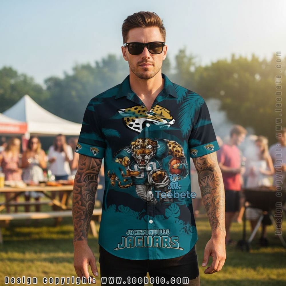 Jacksonville Jaguars Teal Skull All Over Print Summer Beach Shirt