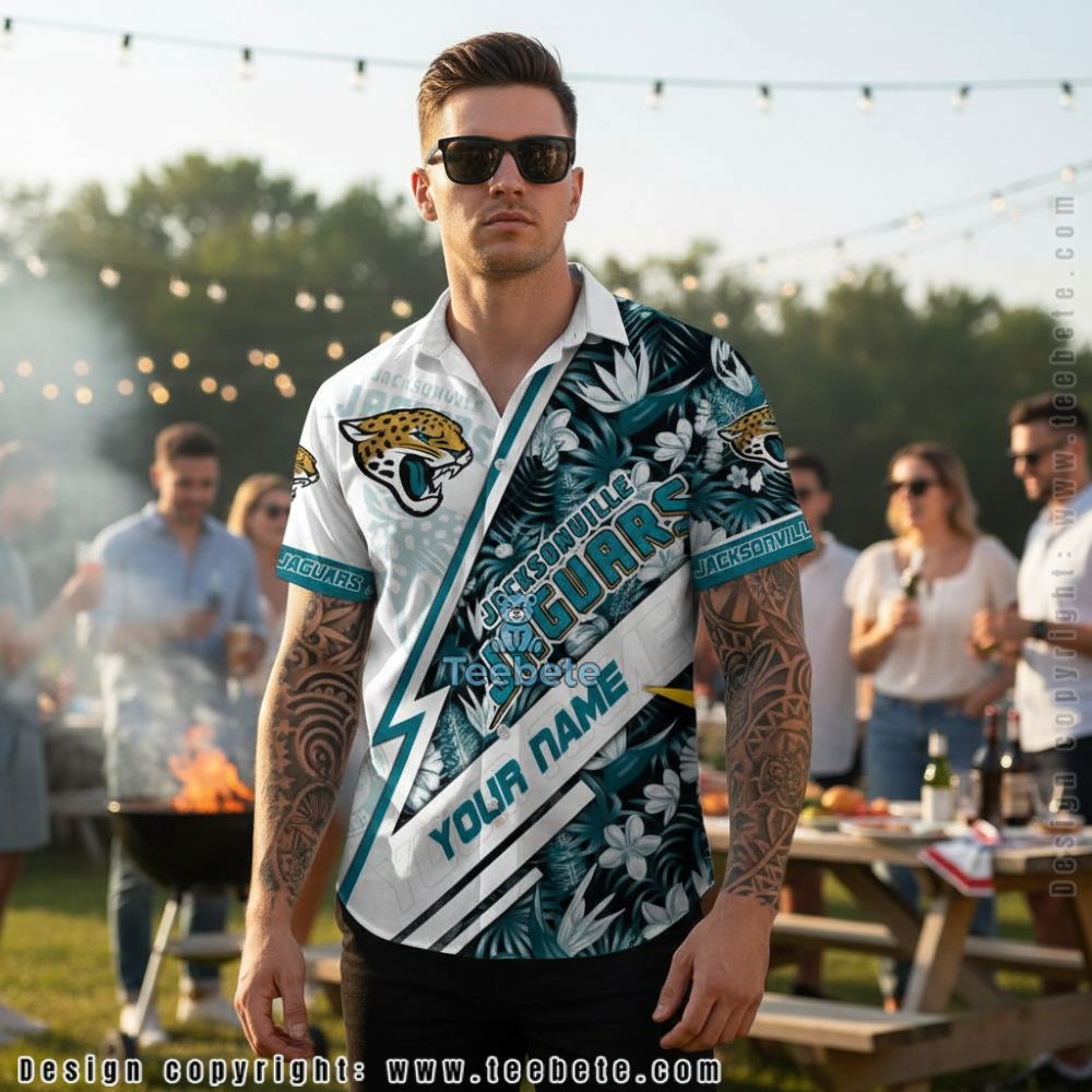 Personalized Teal Jacksonville Jaguars Mickey Mouse Tropical Beach Hawaiian Shirt Personalized Teal Jacksonville Jaguars Mickey Mouse Tropical Beach Hawaiian Shirt