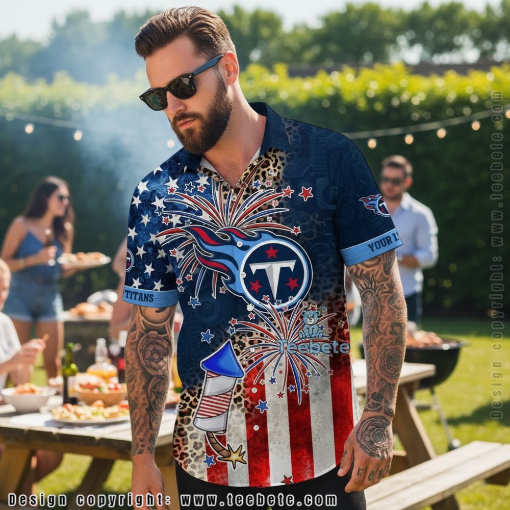 Tennessee Titans Happy 4th Of July Fireworks Patriotic Leopard Hawaiian Shirt