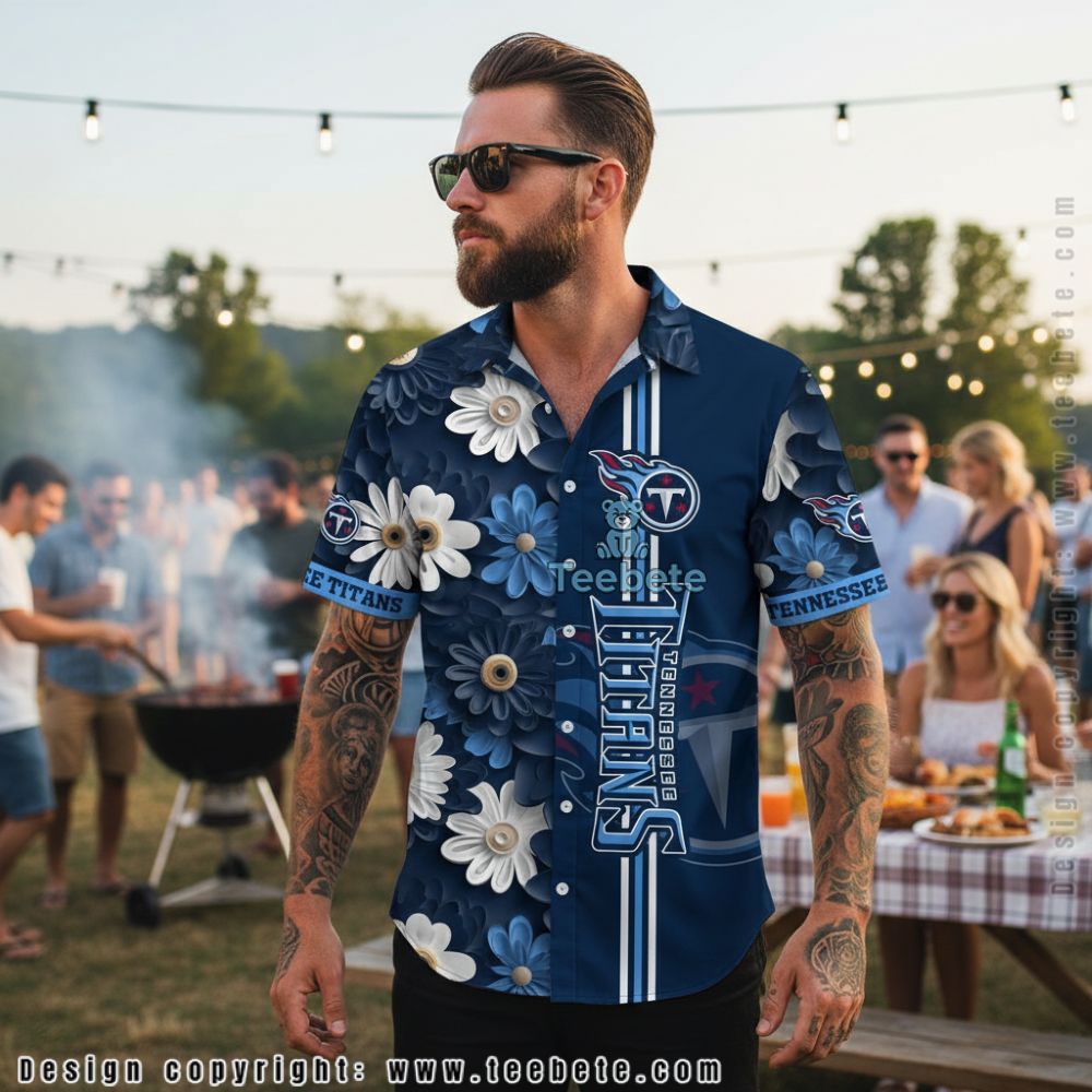Tennessee Titans Navy Blue Daisy Floral Pattern Hawaiian Shirt