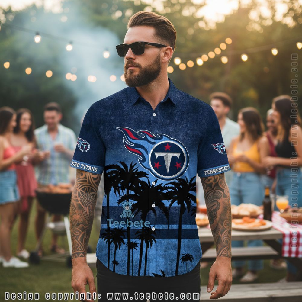 Tennessee Titans Tropical Hibiscus Navy White Floral Hawaiian Shirt