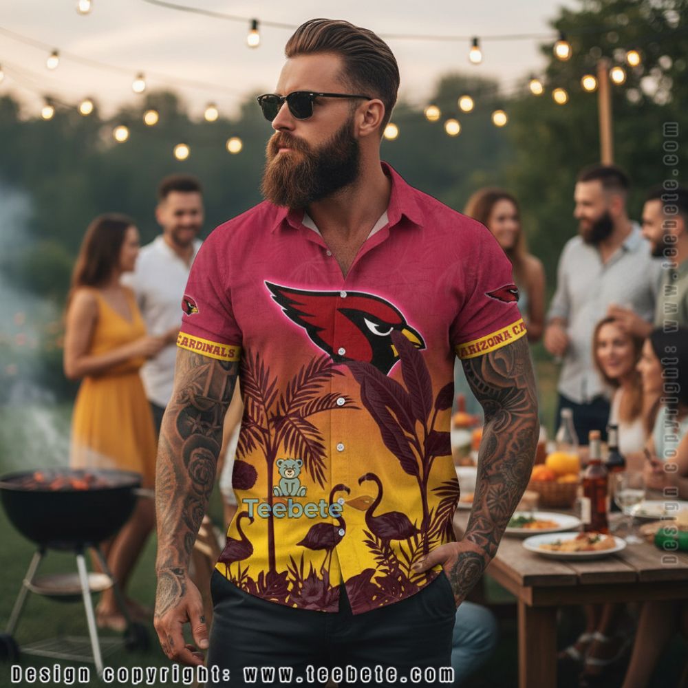 Arizona Cardinals Maroon and Gold Floral Hawaiian Shirt