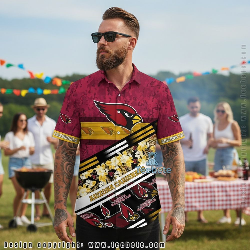 Arizona Cardinals Maroon and Gold Hibiscus Graphic Summer Shirt