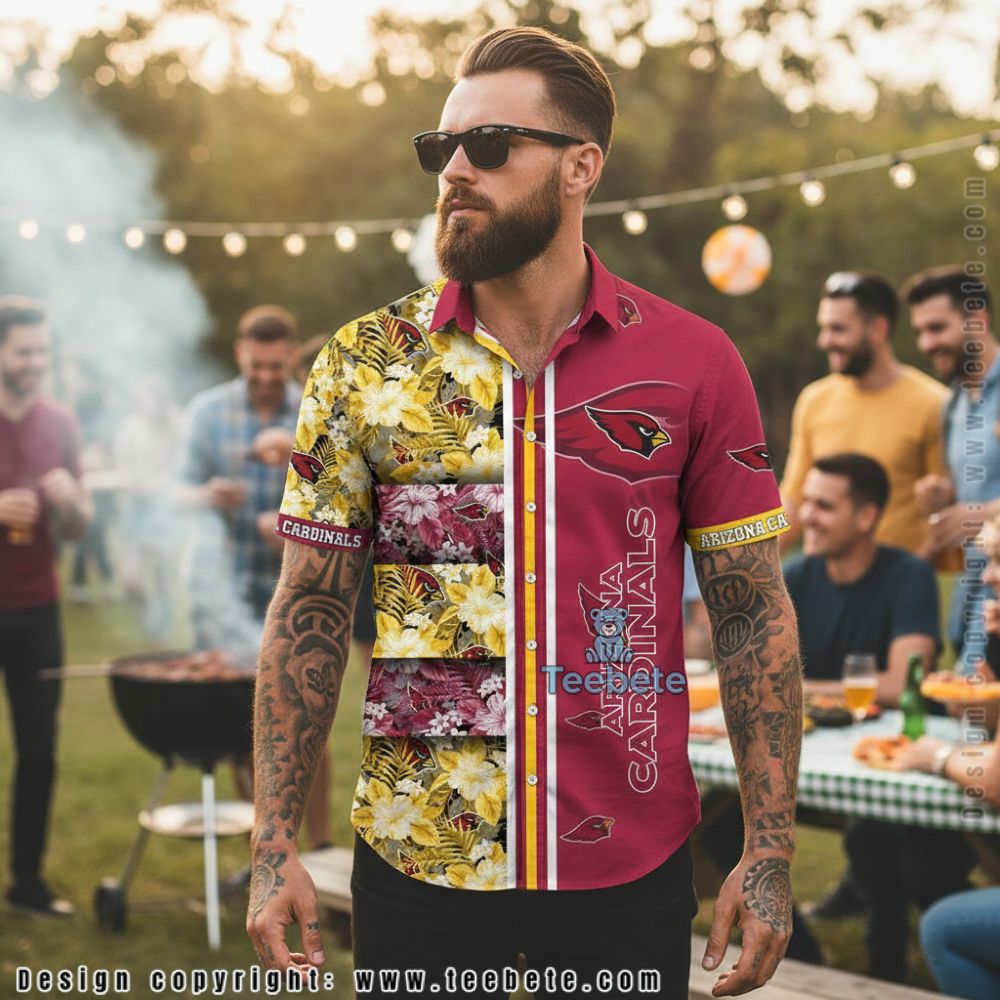 Arizona Cardinals Maroon and Gold Floral Hawaiian Shirt