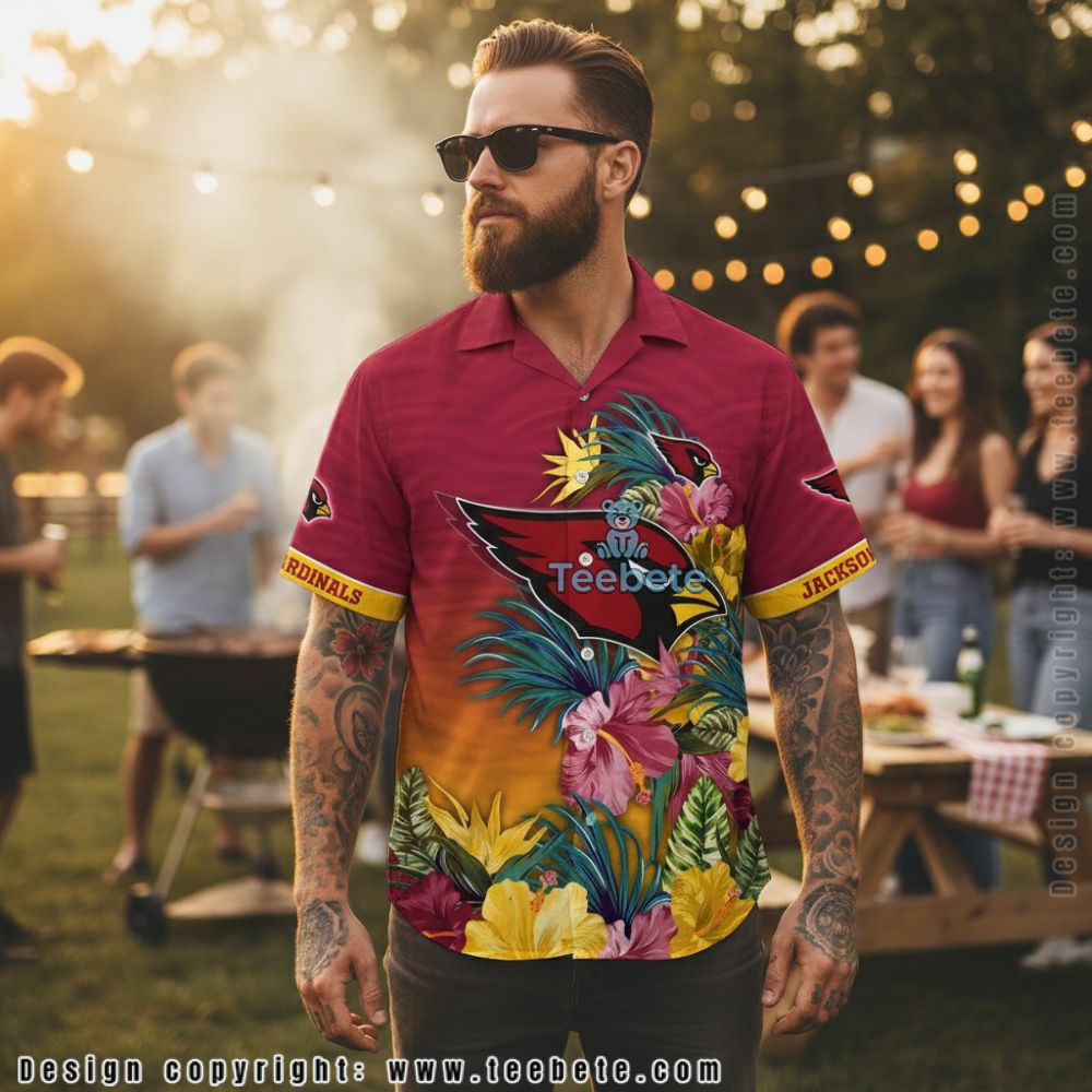 Arizona Cardinals Personalized Name Hibiscus Floral Beach Aloha Shirt