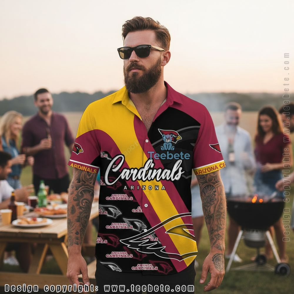Arizona Cardinals Red and Gold Graphic Hawaiian Shirt