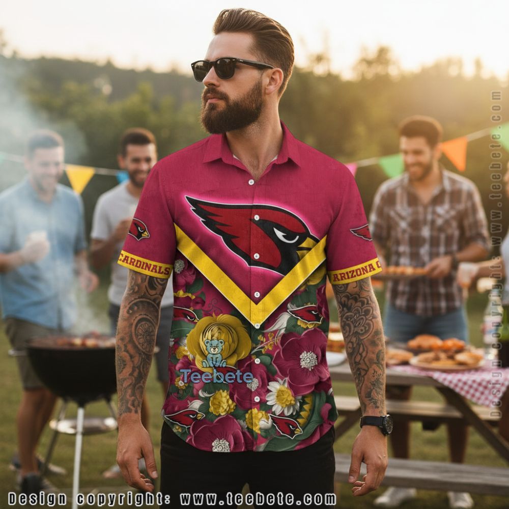 Maroon Arizona Cardinals Hibiscus Flower Coastal Vacation Short Sleeve Shirt