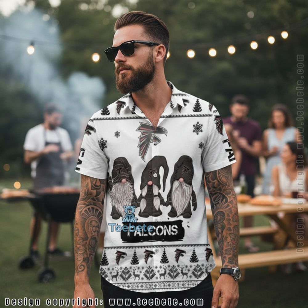 Atlanta Falcons Christmas Gnomes Holiday Pattern White Hawaiian Shirt
