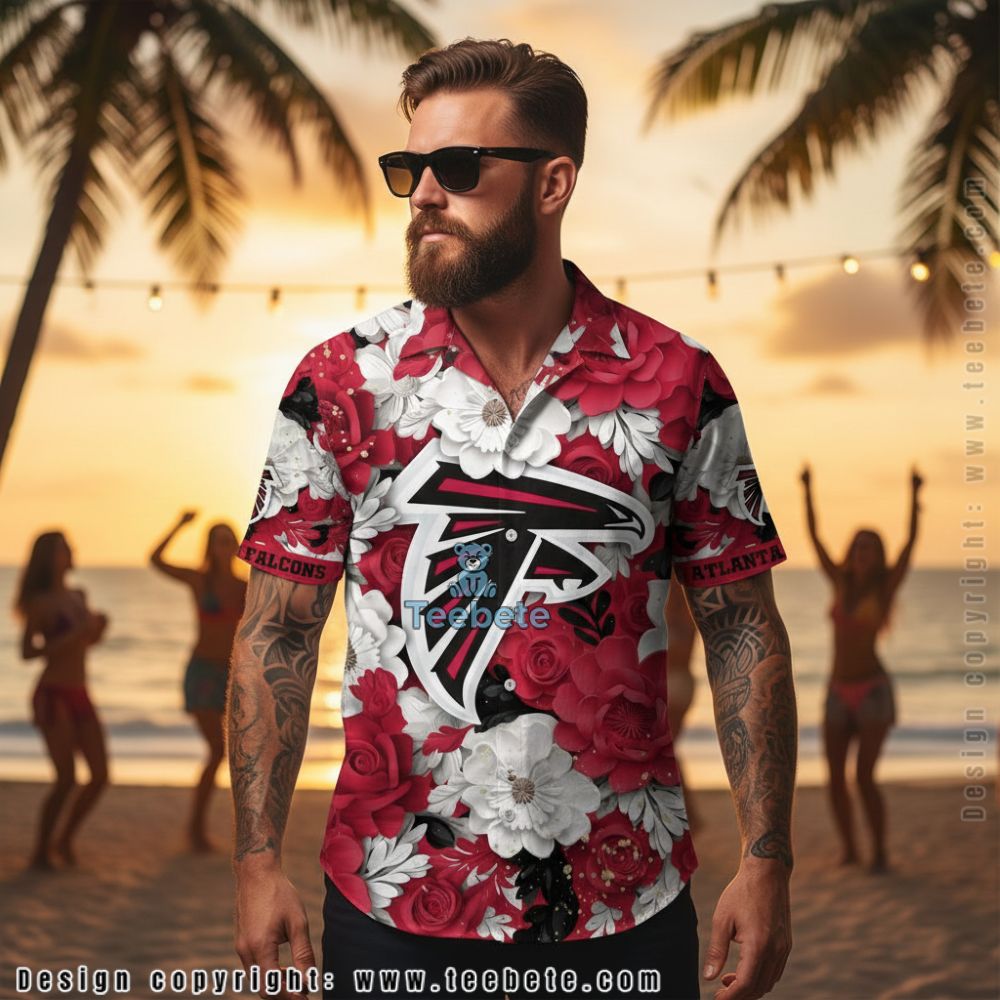 Atlanta Falcons Floral Rose Pattern Short Sleeve Hawaiian Shirt