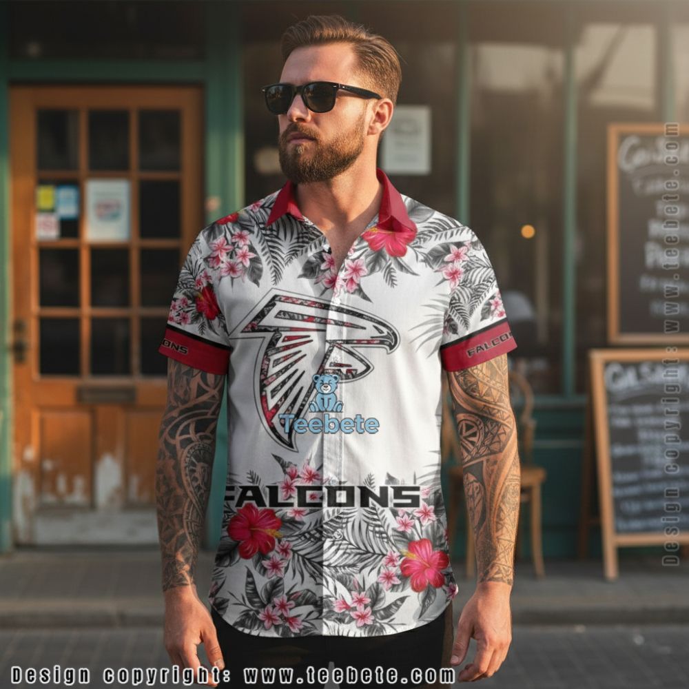 Atlanta Falcons Funny Black Cat Tropical Hibiscus Flower Hawaiian Shirt