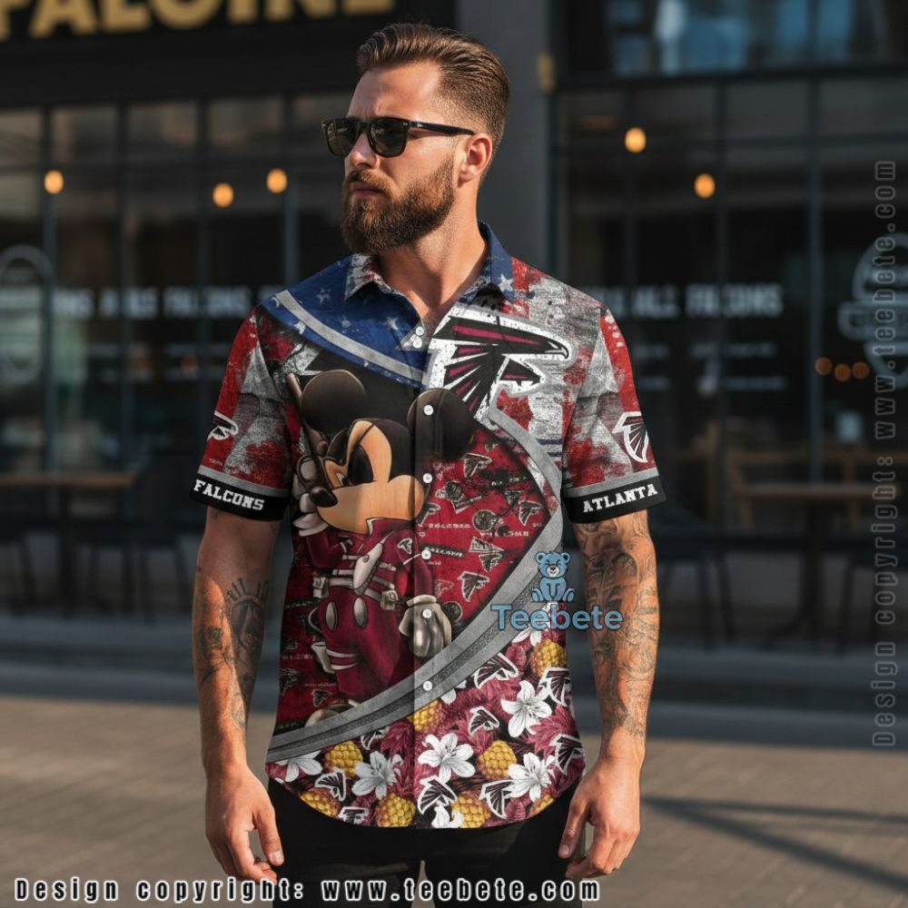 Atlanta Falcons Mickey Mouse Surfing Tropical Sunset Beach Hawaiian Shirt