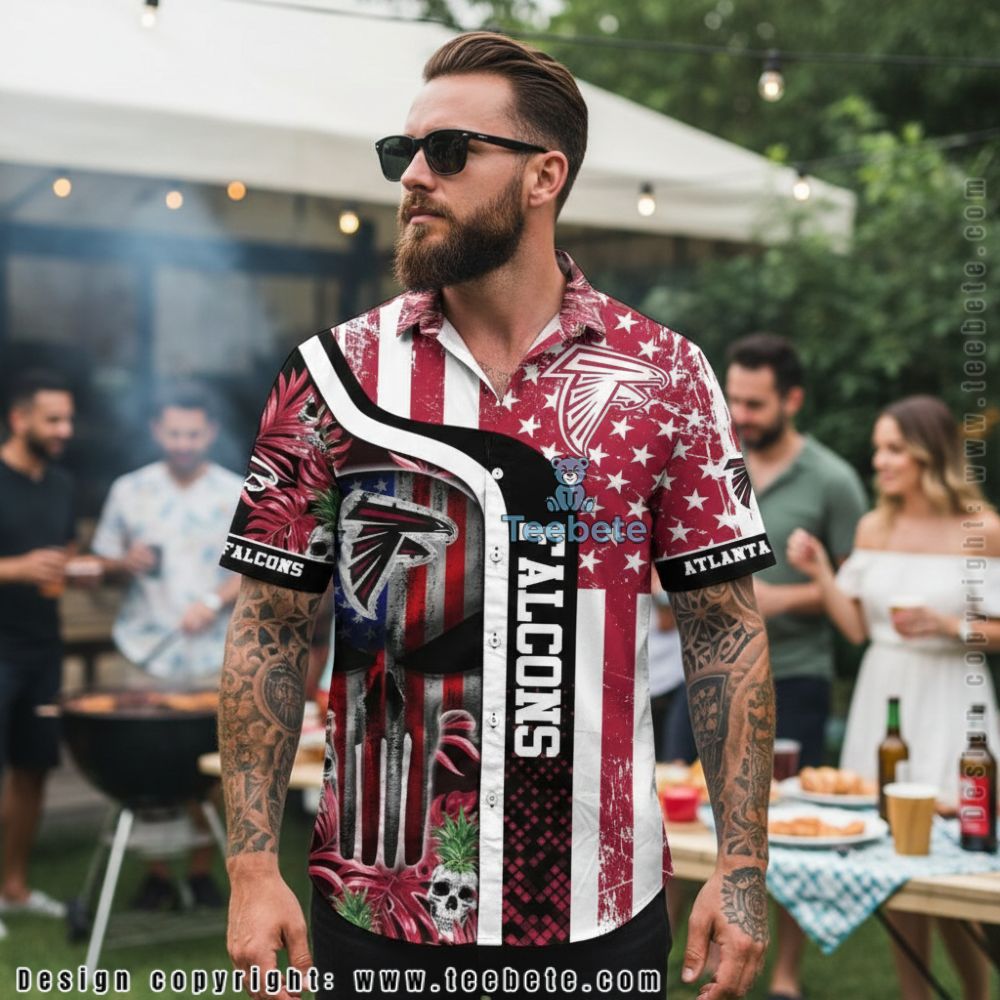 Atlanta Falcons Punisher Skull American Flag Pineapple Tropical Hawaiian Shirt