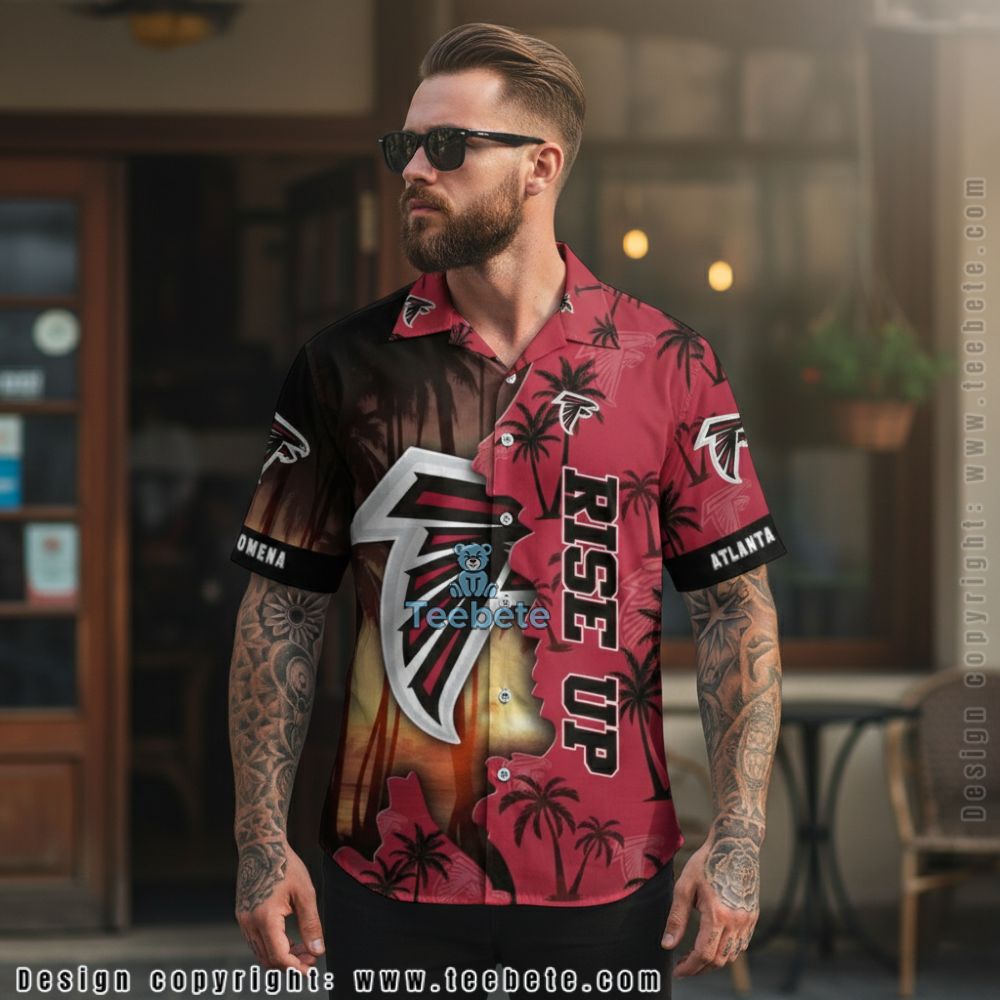Atlanta Falcons Rise Up Sunset Tropical Palm Tree Hawaiian Shirt