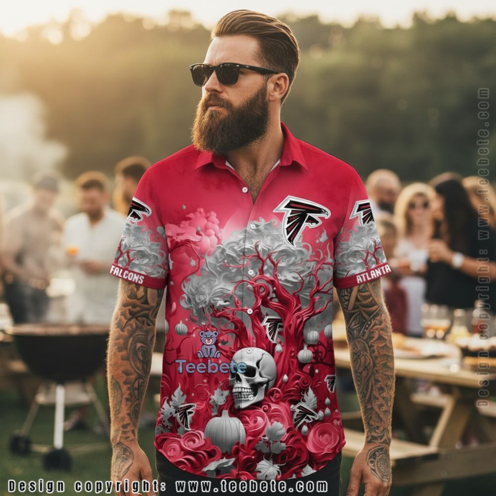 Atlanta Falcons Skull and Rose Vine Hawaiian Shirt