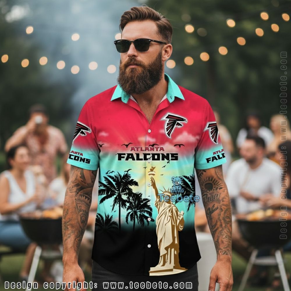 Atlanta Falcons Statue Of Liberty Tropical Palm Tree Hawaiian Shirt