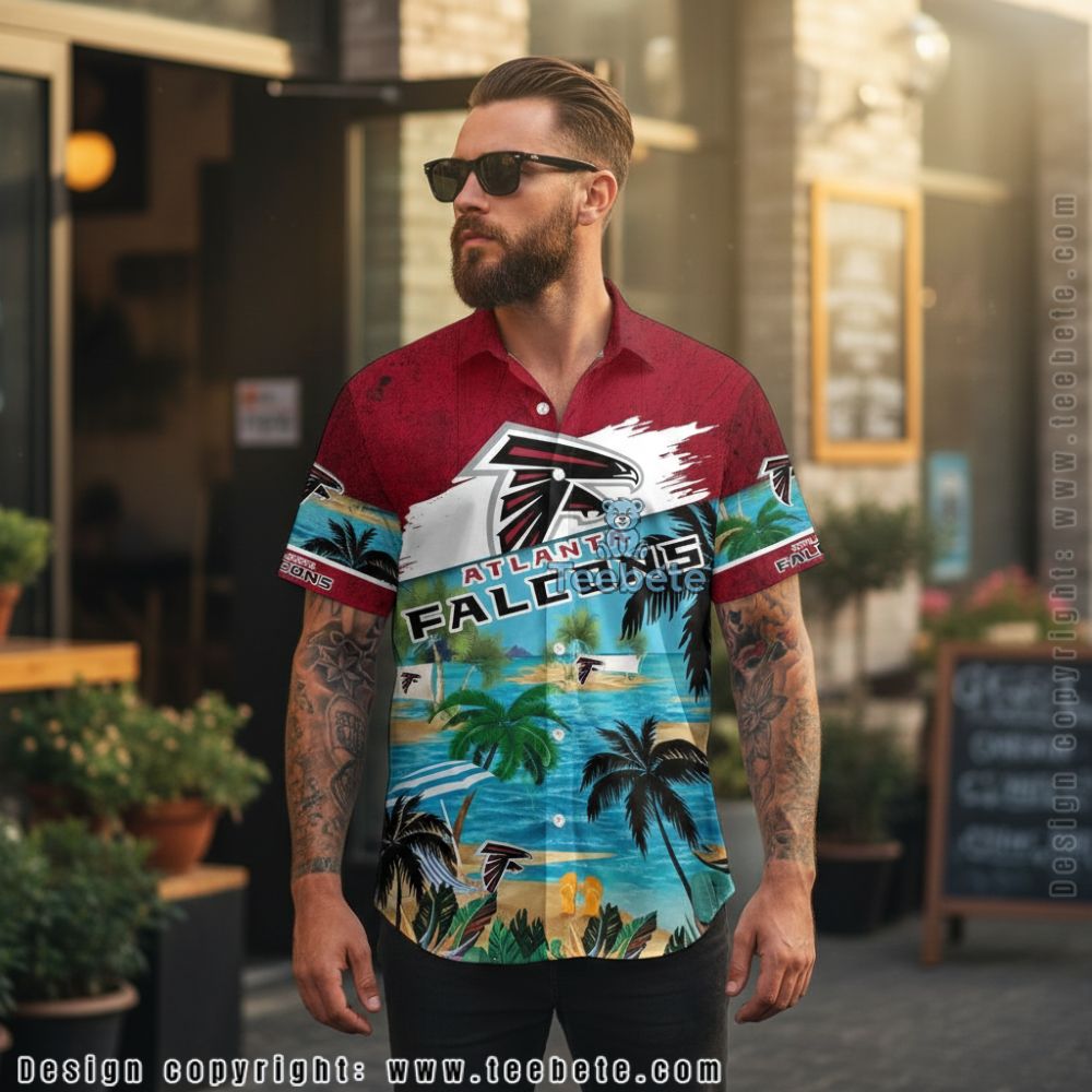 Atlanta Falcons Tropical Red Hibiscus Floral Hawaiian Shirt