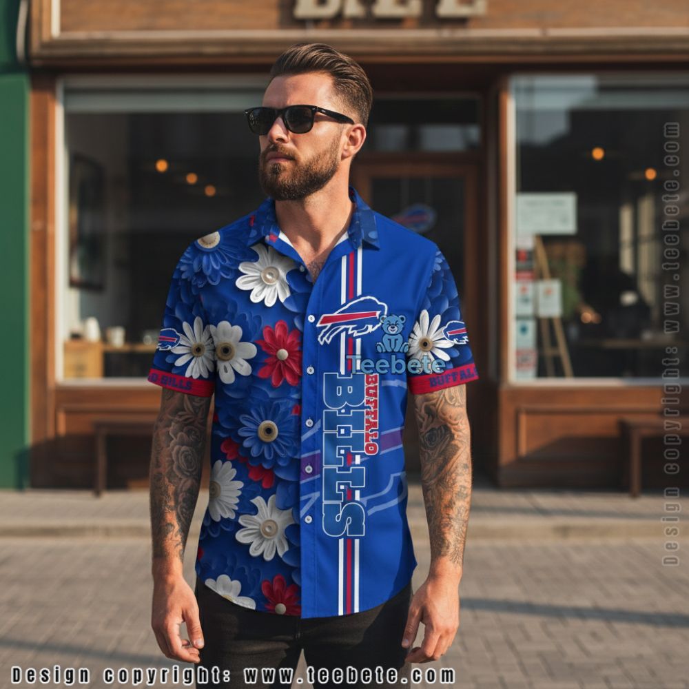 Buffalo Bills Blue and White Daisy Pattern Hawaiian Shirt