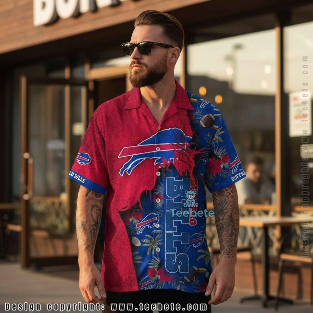 Buffalo Bills Logo Chevron Flower Hawaiian Shirt