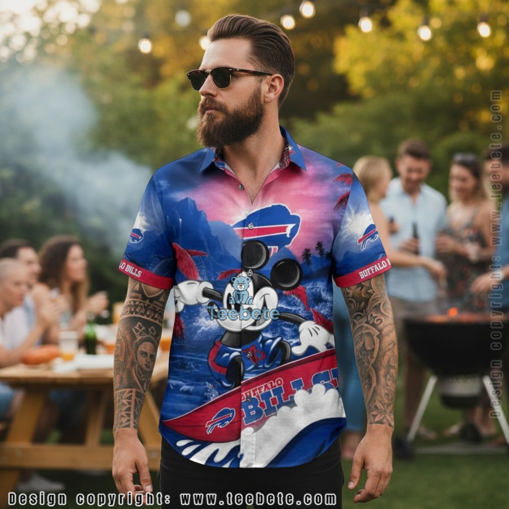 Buffalo Bills Logo Rose And Hibiscus Floral Print Beach Shirt