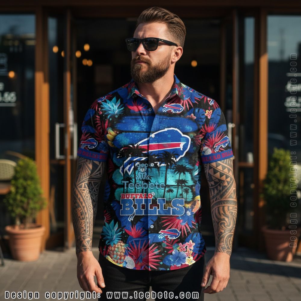 Buffalo Bills Palm Tree Pineapple Tropical Fruit Button Up Shirt