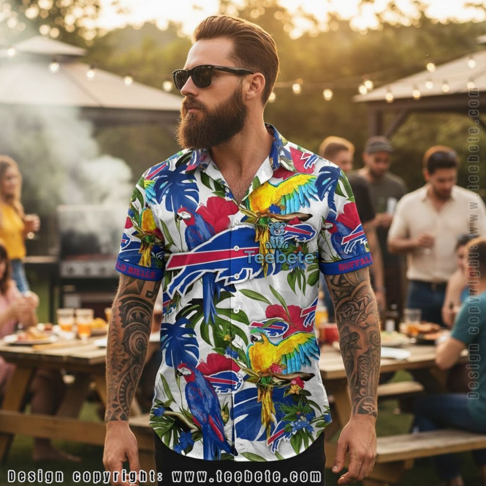Buffalo Bills Parrot and Palm Leaf Summer Hawaiian Shirt