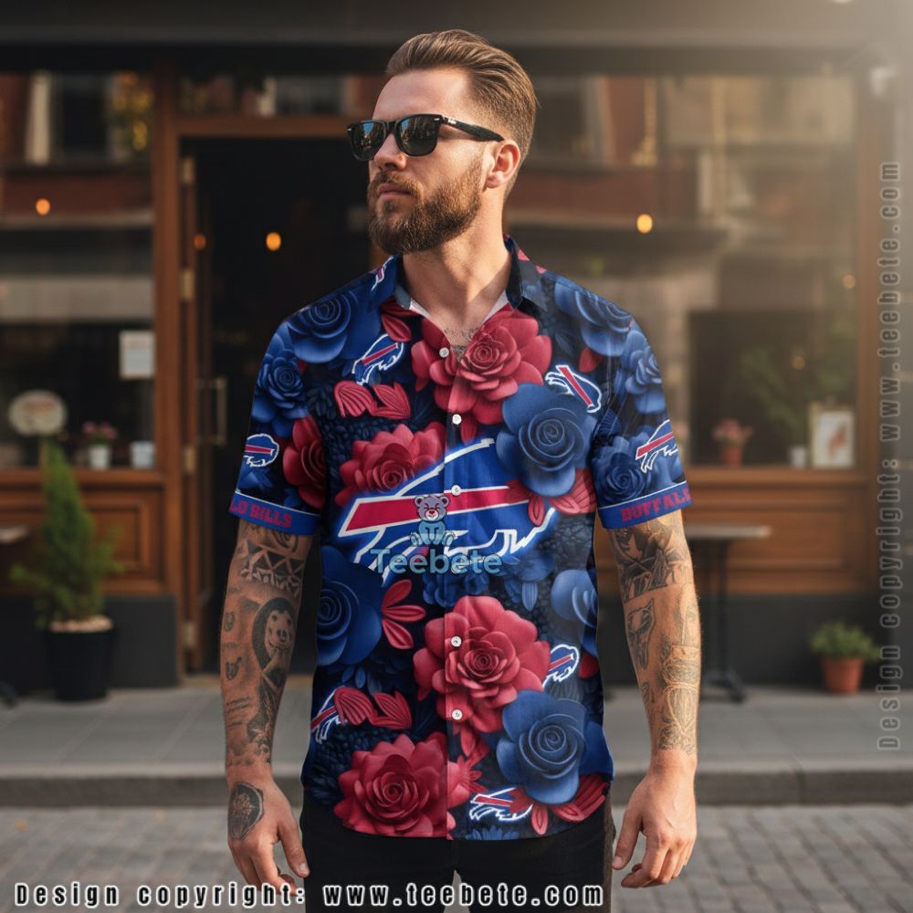 Buffalo Bills Red And Blue Roses Floral Pattern Hawaiian Shirt