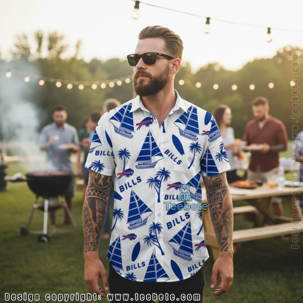 Buffalo Bills Sailboat Summer Beach Pattern White Hawaiian Shirt
