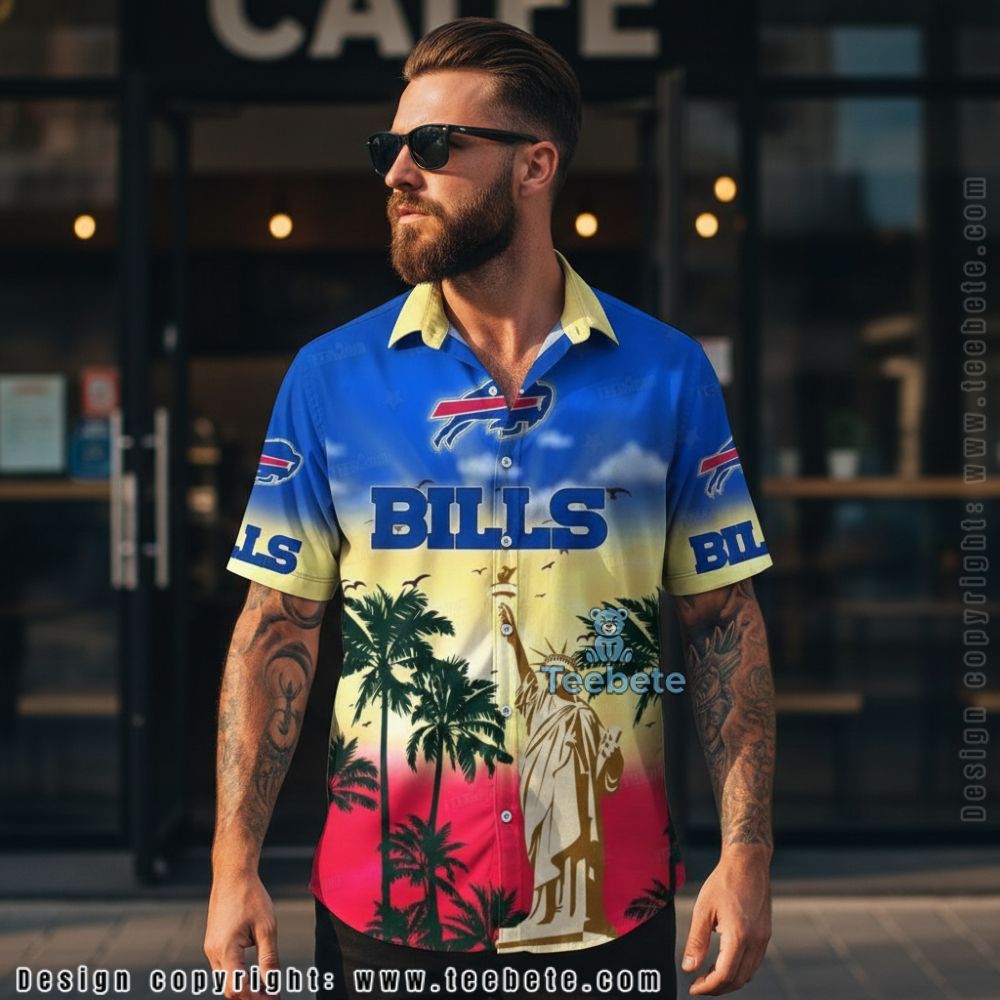 Buffalo Bills Statue of Liberty Tropical Palm Tree Hawaiian Shirt
