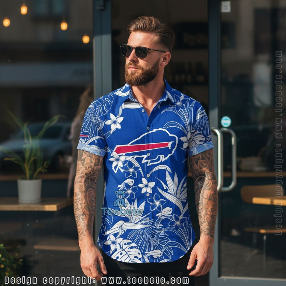 Buffalo Bills Tropical Plumeria and Monstera Leaf Hawaiian Shirt