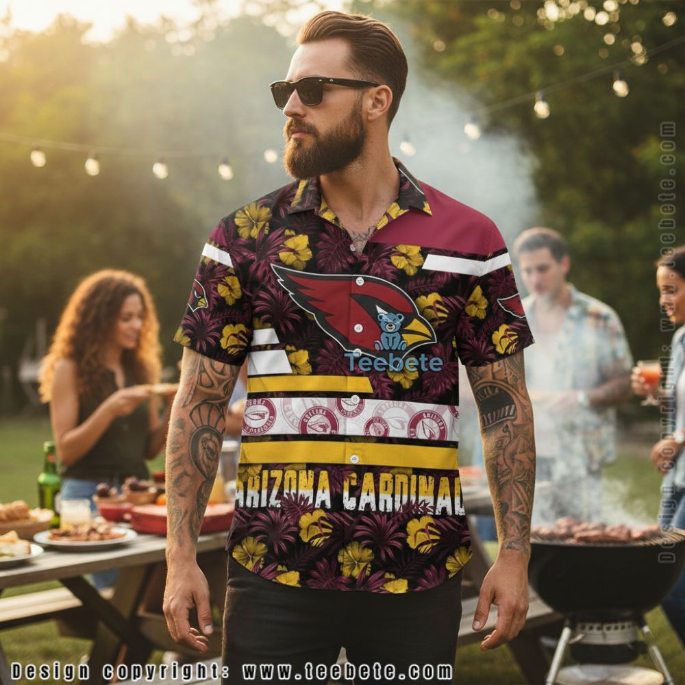 Maroon Arizona Cardinals Hibiscus Flower Coastal Vacation Short Sleeve Shirt