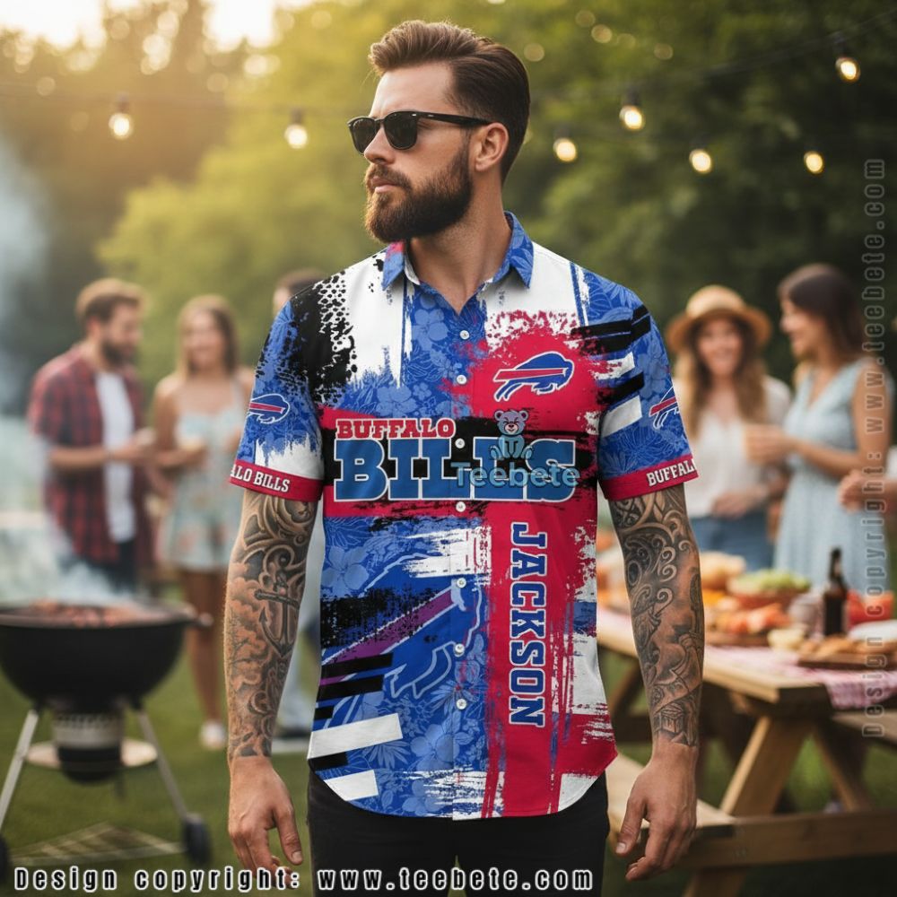 Custom Name Buffalo Bills Grunge Splatter Pattern Hawaiian Shirt