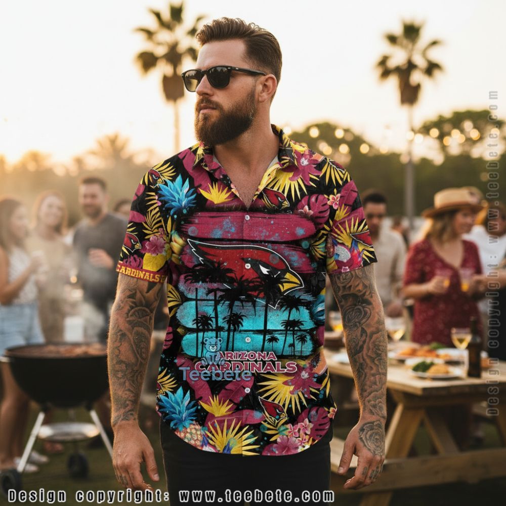 Maroon Arizona Cardinals Hibiscus Flower Coastal Vacation Short Sleeve Shirt