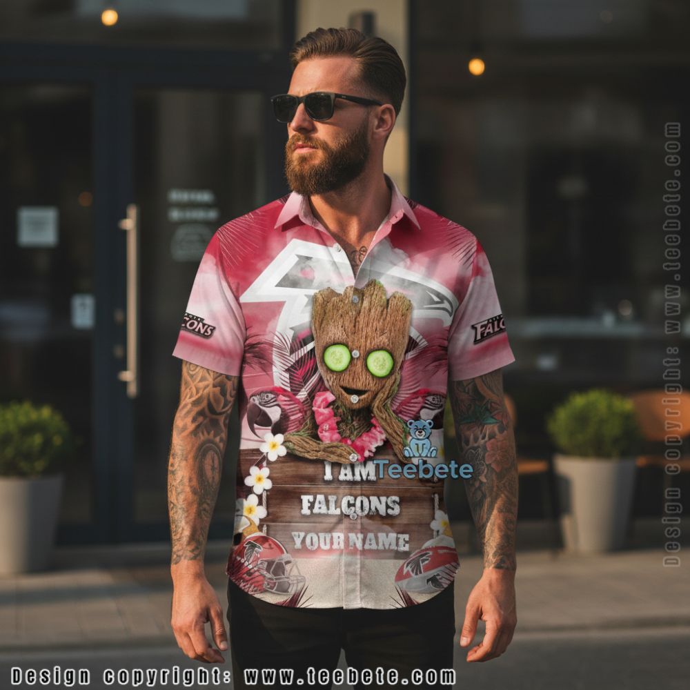 Personalized Atlanta Falcons Baby Groot Plumeria Tropical Hawaiian Shirt