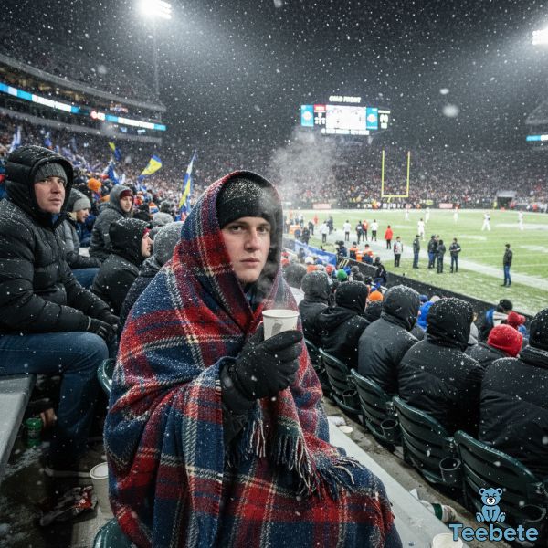 Football Fan Staying Warm During Freezing Stadium Game