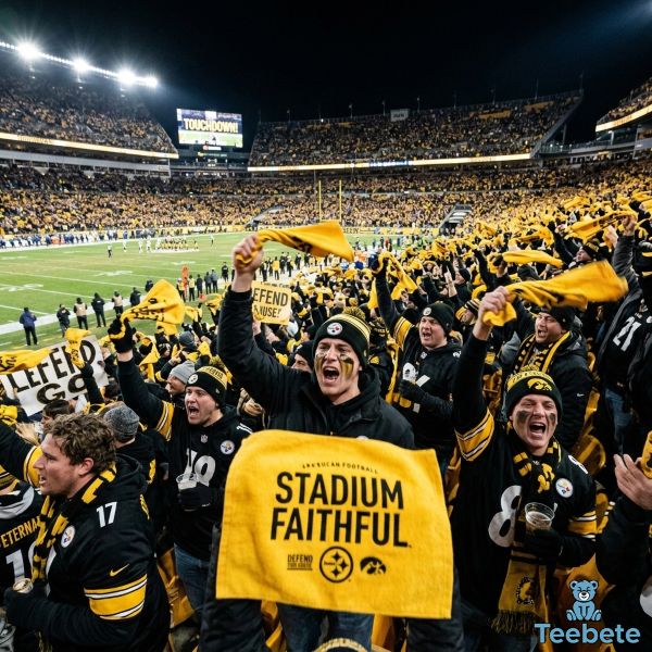 Football Fans Waving Yellow Towels During Stadium Celebration