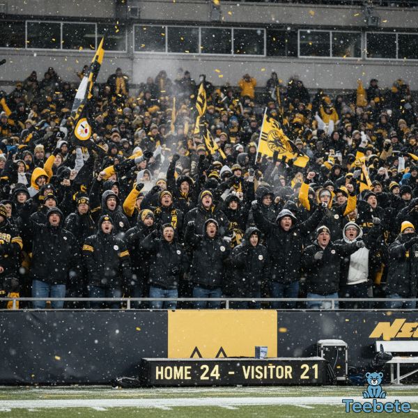 Football Fans Wearing Warm Hoodies At Winter Stadium Game