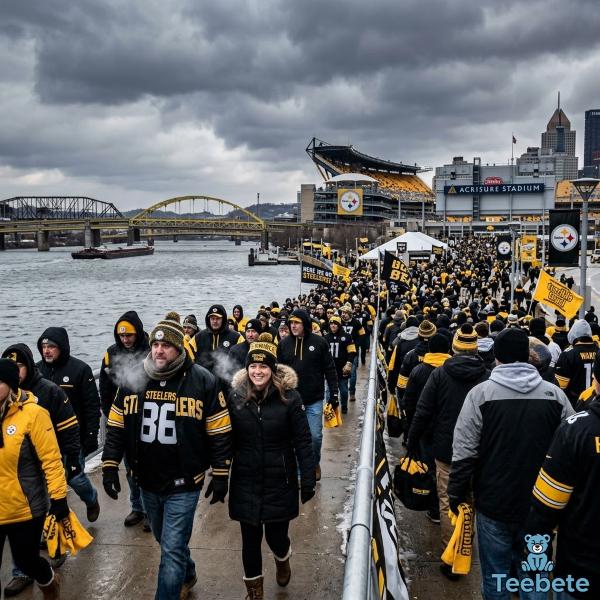 Pittsburgh Steelers Fans Walking To Acrisure Stadium In Winter
