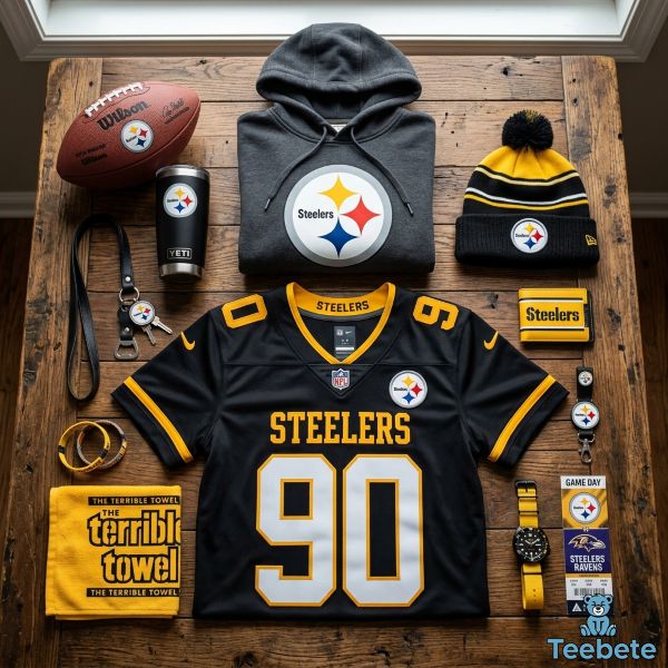 Steelers Fan Gear Collection Flat Lay Real Products