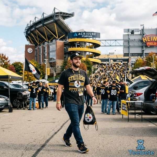 Steelers Fan Wearing Casual Game Day T Shirt
