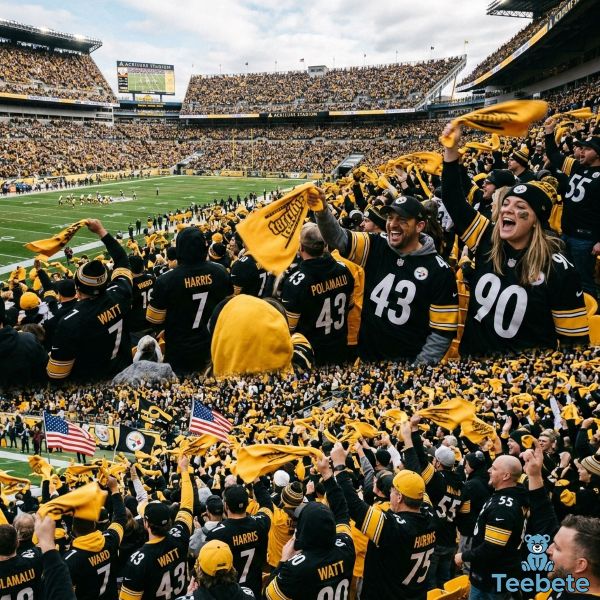 Steelers Fans Celebrating In Stadium Crowd