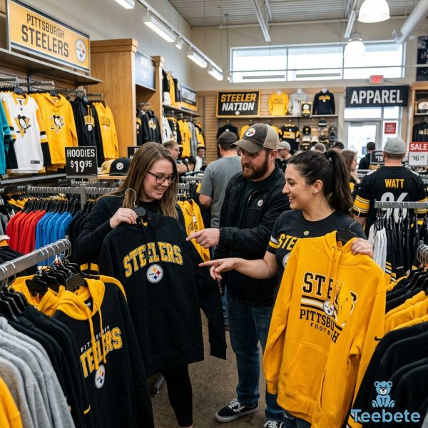 Steelers Fans Choosing Hoodies In Sports Apparel Store Steelers Fans Choosing Hoodies In Sports Apparel Store