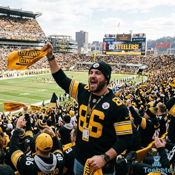 Steelers Jersey Fan Cheering At Stadium Real Scene