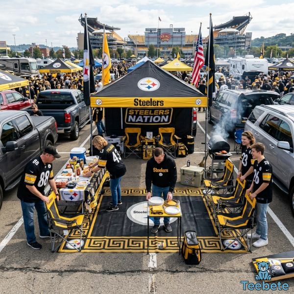 Steelers Tailgating Setup With Canopy Chairs And Table Steelers Tailgating Setup With Canopy Chairs And Table