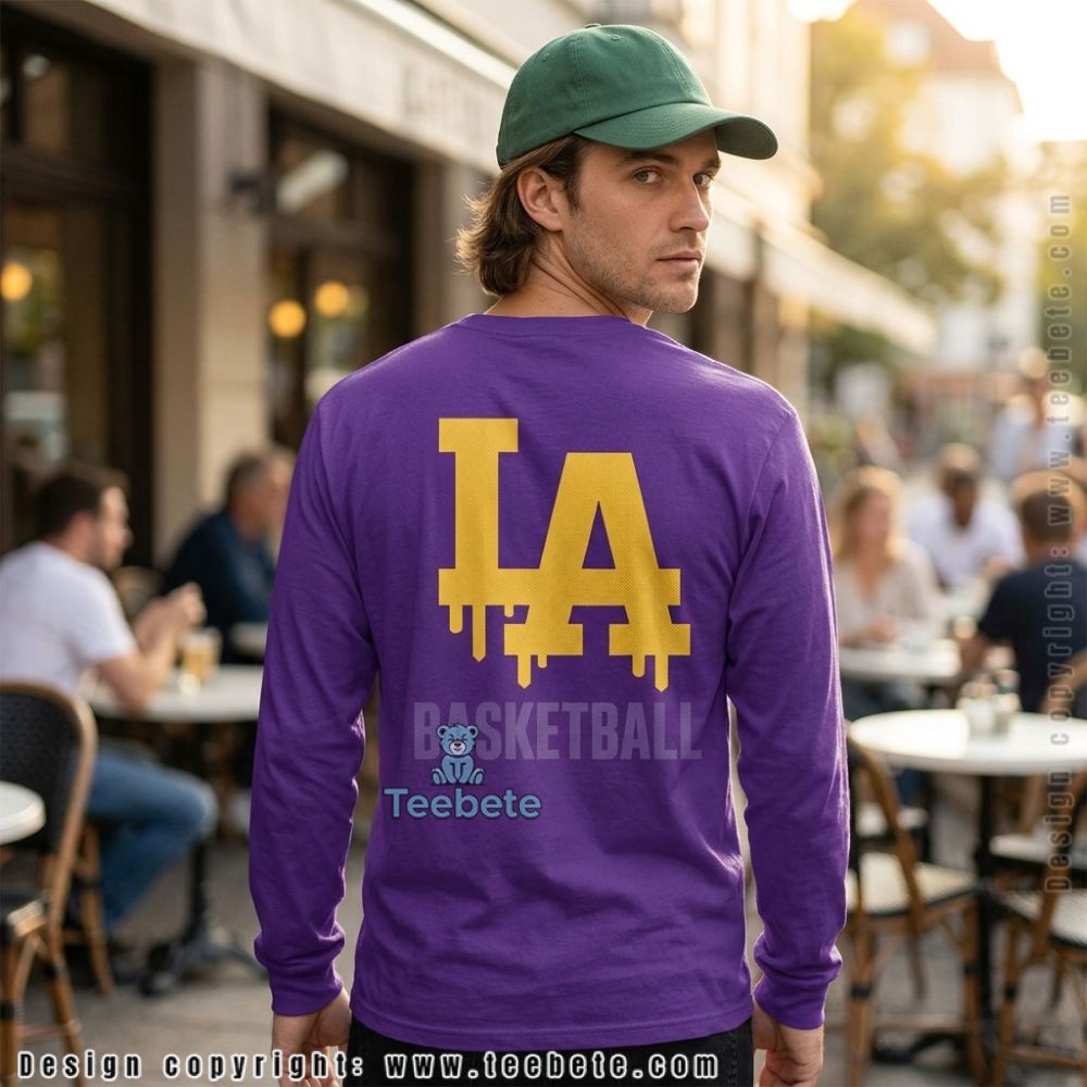 LA Basketball Drip Streetwear Purple Gold Modern Fan Long Sleeve LA Basketball Drip Streetwear Purple Gold Modern Fan Long Sleeve