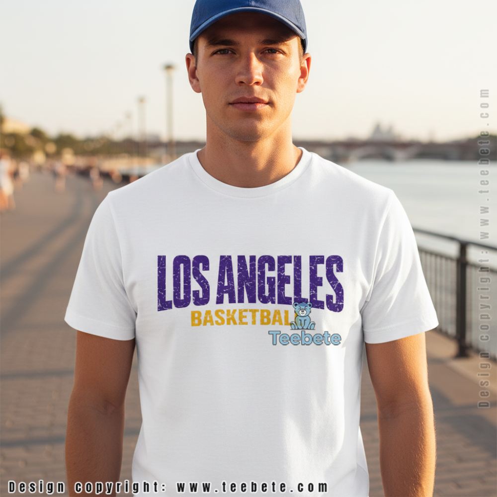 LA Basketball Purple Gold Heavy Distressed Vintage Fan Shirt